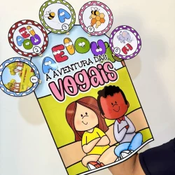 Luva gigante com vogais e animais para atividades educativas.