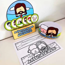 Luva interativa com personagem de Jesus para atividades de Páscoa.