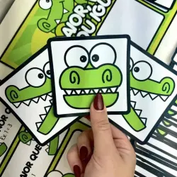 Cartas com crocodilo para jogo de comparação educativo.