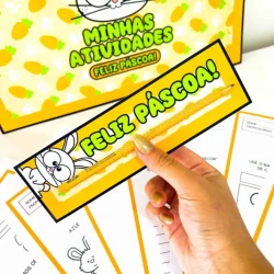Atividades de Páscoa com tema de coelho e ovos de chocolate.
