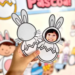 Atividades de Páscoa com coelhinhos e ovos de papel para crianças.