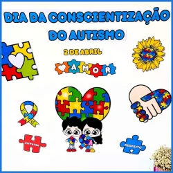 Imagem comemorativa do Dia da Conscientização do Autismo com símbolos coloridos.