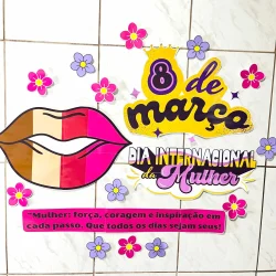 Homenagem ao Dia Internacional da Mulher com cores vibrantes e mensagens inspiradoras.