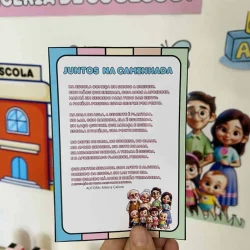 Cartaz com mensagem de união entre escola e família.