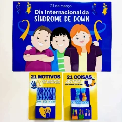 Ilustração de crianças com síndrome de Down comemorando o dia internacional.