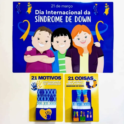 Ilustração de crianças com síndrome de Down comemorando o dia internacional.