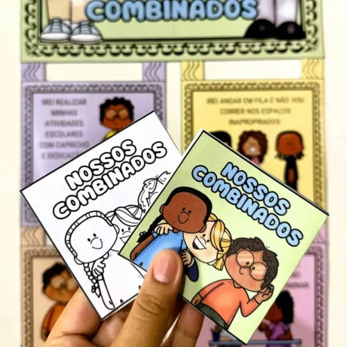 Cartões de Nossos Combinados com ilustrações educativas para crianças.