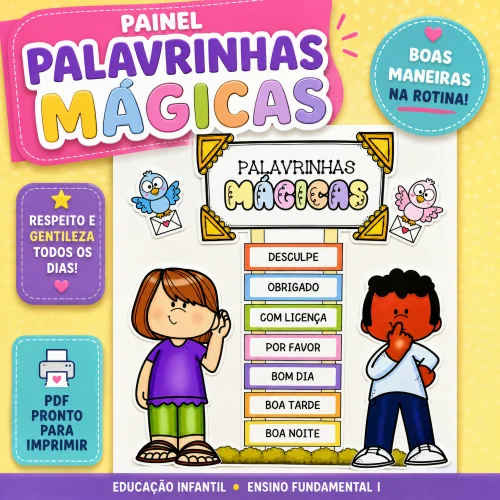 Painel com palavras mágicas para ensinar educação infantil.