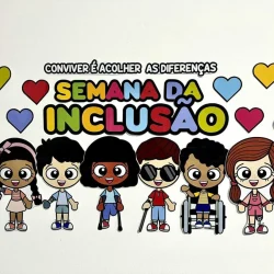 Ilustração de crianças com diferentes habilidades na Semana da Inclusão.