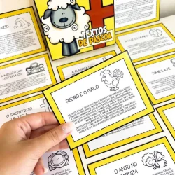 Cartões de textos de Páscoa cristã com ilustrações e mensagens religiosas.