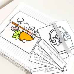 Desenho de coelhinho com cenoura para atividades de Páscoa.
