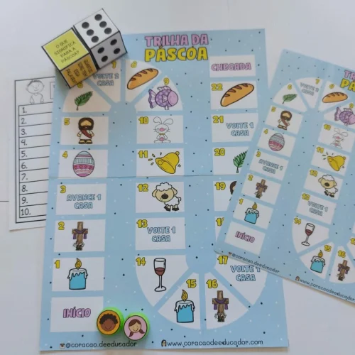 Atividades de Páscoa para crianças com símbolos e desenhos coloridos.