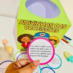 Caixa de adivinhas das profissões com perguntas divertidas para crianças.