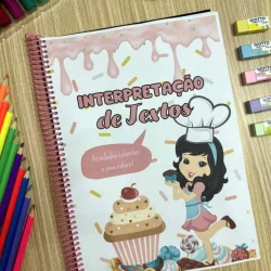 Capa de apostila de interpretação de textos com ilustração infantil.