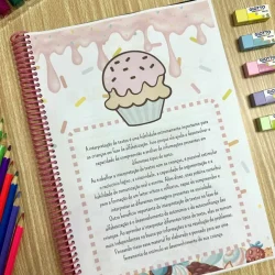 Apostila com ilustração de sorvete e texto explicativo.