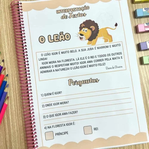 Ilustração de um leão para interpretação de textos na pedagogia.