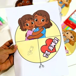 Atividade de artes com desenho de mãe e filha para o Dia das Mães.