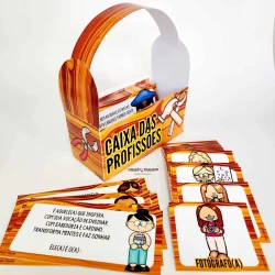Caixa das Profissões com cartões de profissões educativas.