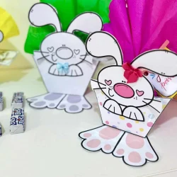 Caixinhas de Páscoa com coelhinhos fofos e coloridos para decoração.
