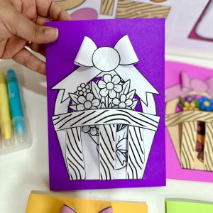 Cartão 3D – Cesto de Flores Dia das Mães - Dia das Mães