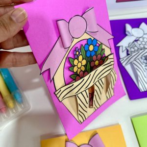 Cartão 3D – Cesto de Flores Dia das Mães - Dia das Mães