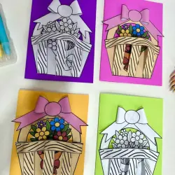 Cartões 3D de cesto de flores para o Dia das Mães em cores variadas.
