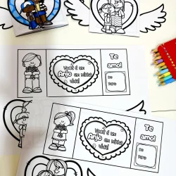 Cartão de Dia das Mães com asas e desenhos de crianças.