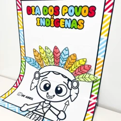 Cartaz colorido do Dia dos Povos Indígenas com desenho de criança indígena.