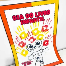 Cartaz colorido para o Dia do Livro Infantil com desenho de personagem fofo.
