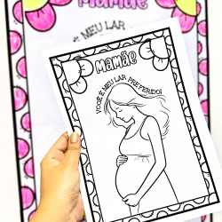 Cartaz para colorir de Dia das Mães com ilustração de mãe grávida.