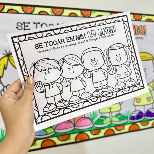 Cartaz de conscientização contra abuso sexual infantil para crianças e adolescentes.