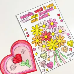 Cartão de Dia das Mães com flores coloridas e mensagem de amor.