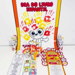 Decoração do Dia do Livro Infantil com desenhos e atividades educativas.