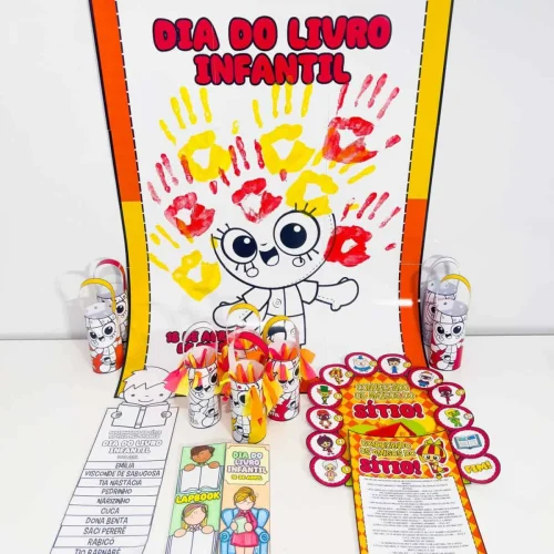 Decoração do Dia do Livro Infantil com desenhos e atividades educativas.