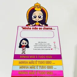 Atividade infantil para o Dia das Mães com desenhos e frases emocionantes.