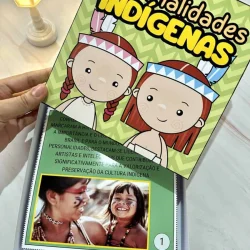 Material educativo sobre personalidades indígenas para crianças.