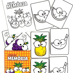 Jogo da memória com frutas animadas e coloridas para crianças.