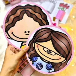 Arte de papel com desenhos de mães para o Dia das Mães.