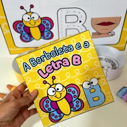 Livro infantil com tema da letra B e borboleta colorida para educação infantil.