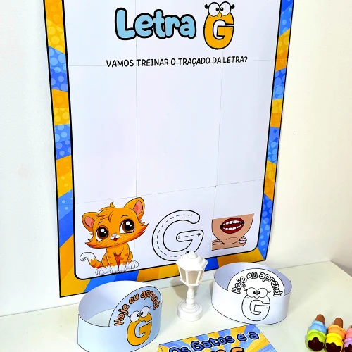 Atividade educativa com letra G e gatinho para crianças.