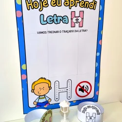 Quadro educativo para treinar a letra H com ilustração infantil.