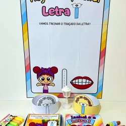 Quadro educativo para ensinar a letra I com personagem e desenhos coloridos.
