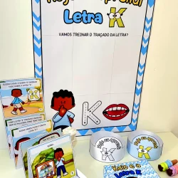 Quadro educativo para treinar a letra K com atividades e figuras relacionadas.