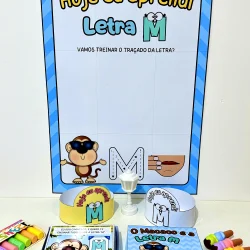 Atividade educativa para aprender a letra M com personagens divertidos.