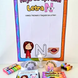 Quadro educativo com letras e desenhos para ensinar a letra N.