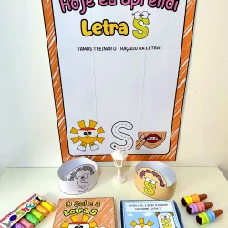 Atividades educativas com a letra S para crianças, incluindo cartaz e materiais de colorir.