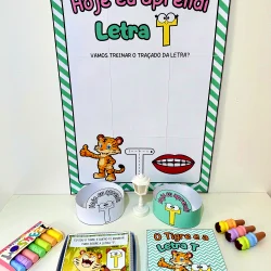 Material pedagógico com tema de letras e tigre para crianças.