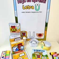Material pedagógico para ensinar a letra U com ursinho e atividades educativas.