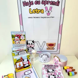 Atividades educativas com letras e personagens do Kit História na Caixa.
