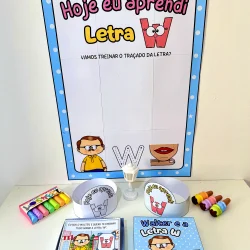 Quadro de aprendizagem com tema da letra W e atividades educativas para crianças.